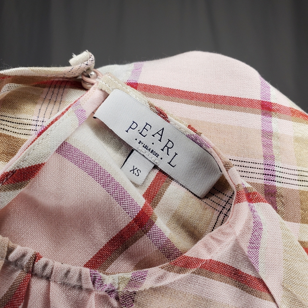 Pearl Lela‎ Rose Top Womens XS Pink Plaid Oversized 3/4 Raglan Sleeve Farmhouse - Picture 7 of 8